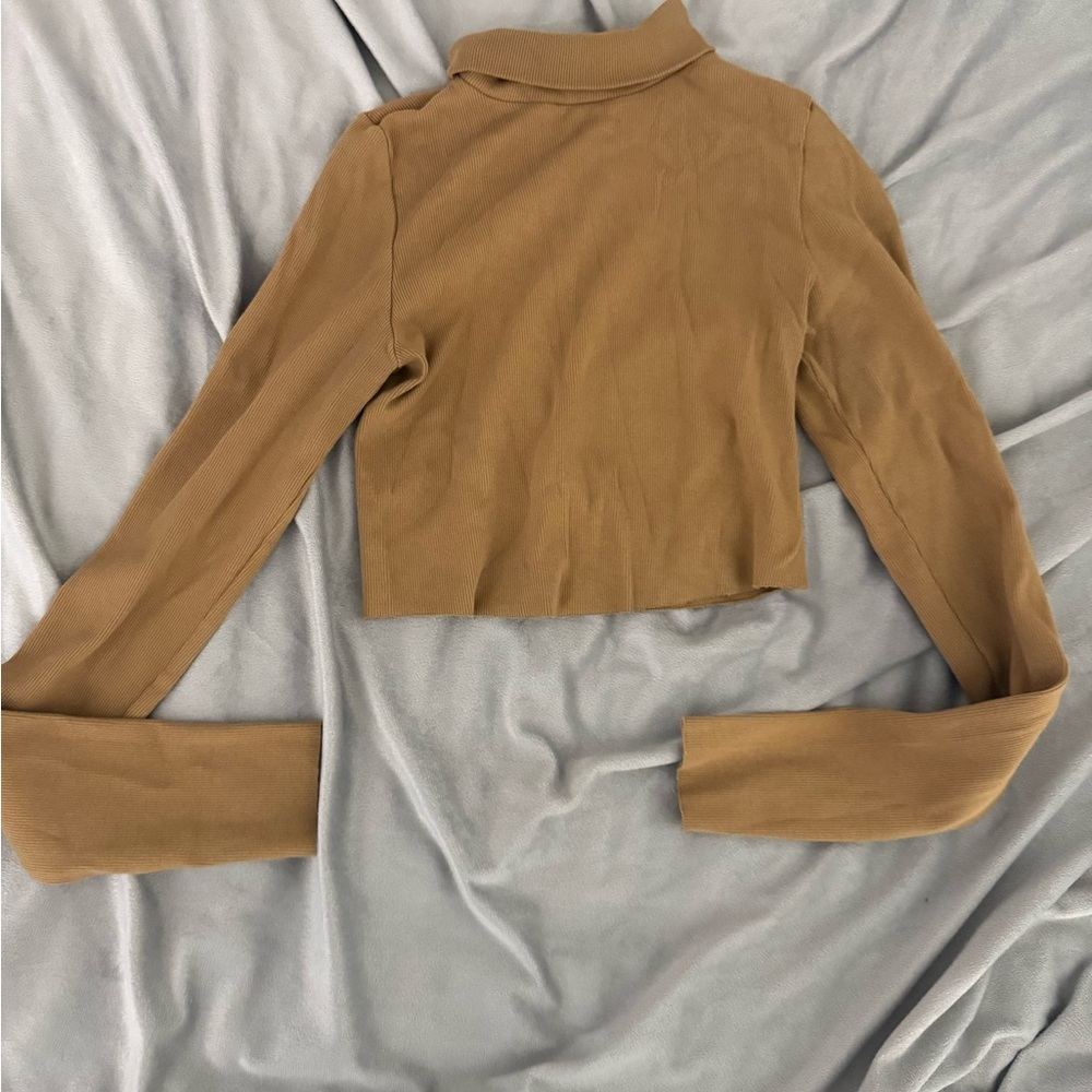 NSF Cropped Mock Neck Long-Sleeve Top in Camel